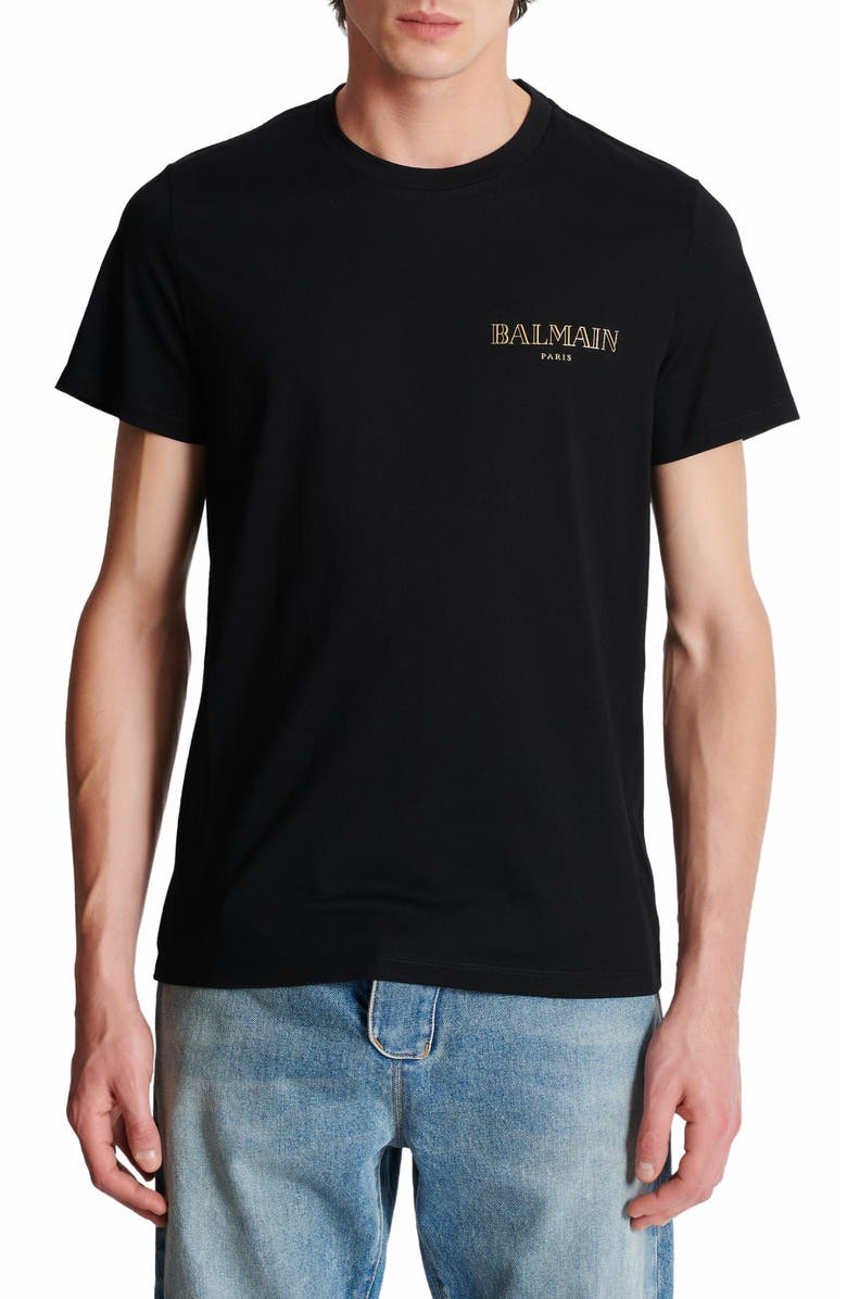 Balmain T-Shirt With Vintage Gel Balmain Logo, Alternate, color, Black