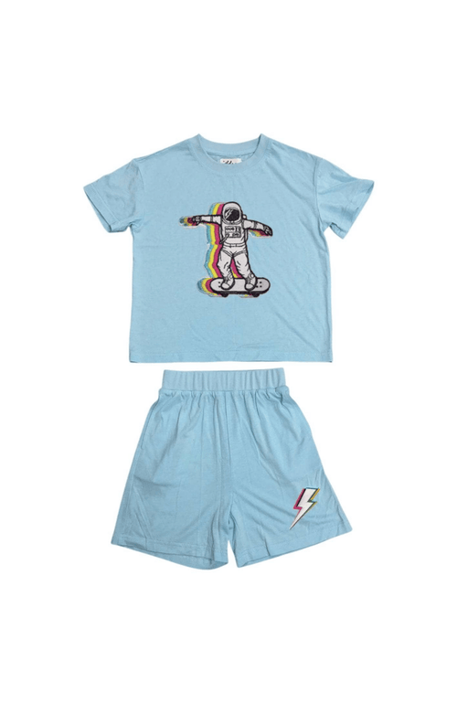 Lola + The Boys Skater Astronaut Short Set In Blue