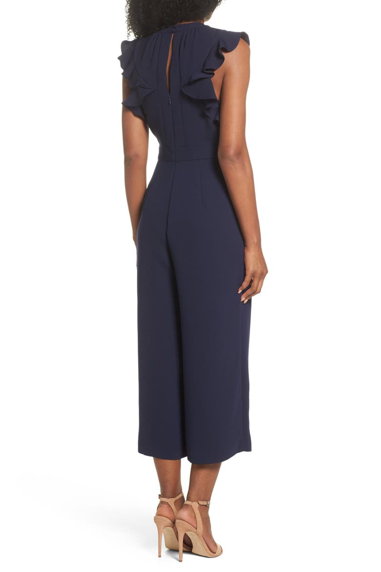 Ruffle Wide Leg Crop Jumpsuit, Alternate, color, NAVY