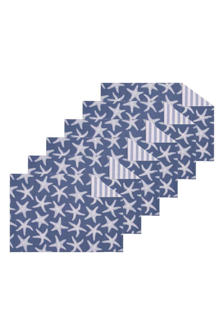 Calming Seas Starfish Reversible Placemats Set of 6, Main, color, Blue