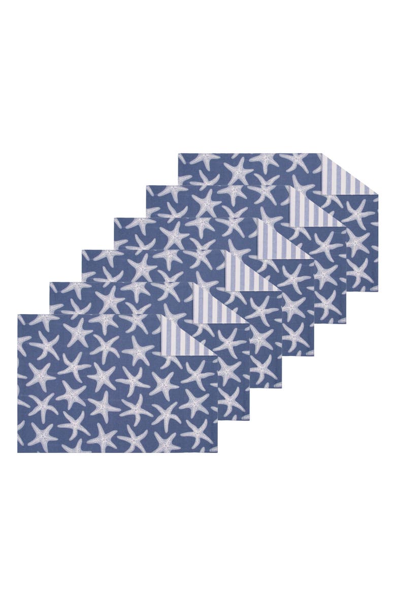 C&F Home Calming Seas Starfish Reversible Placemats Set of 6, Main, color, Blue