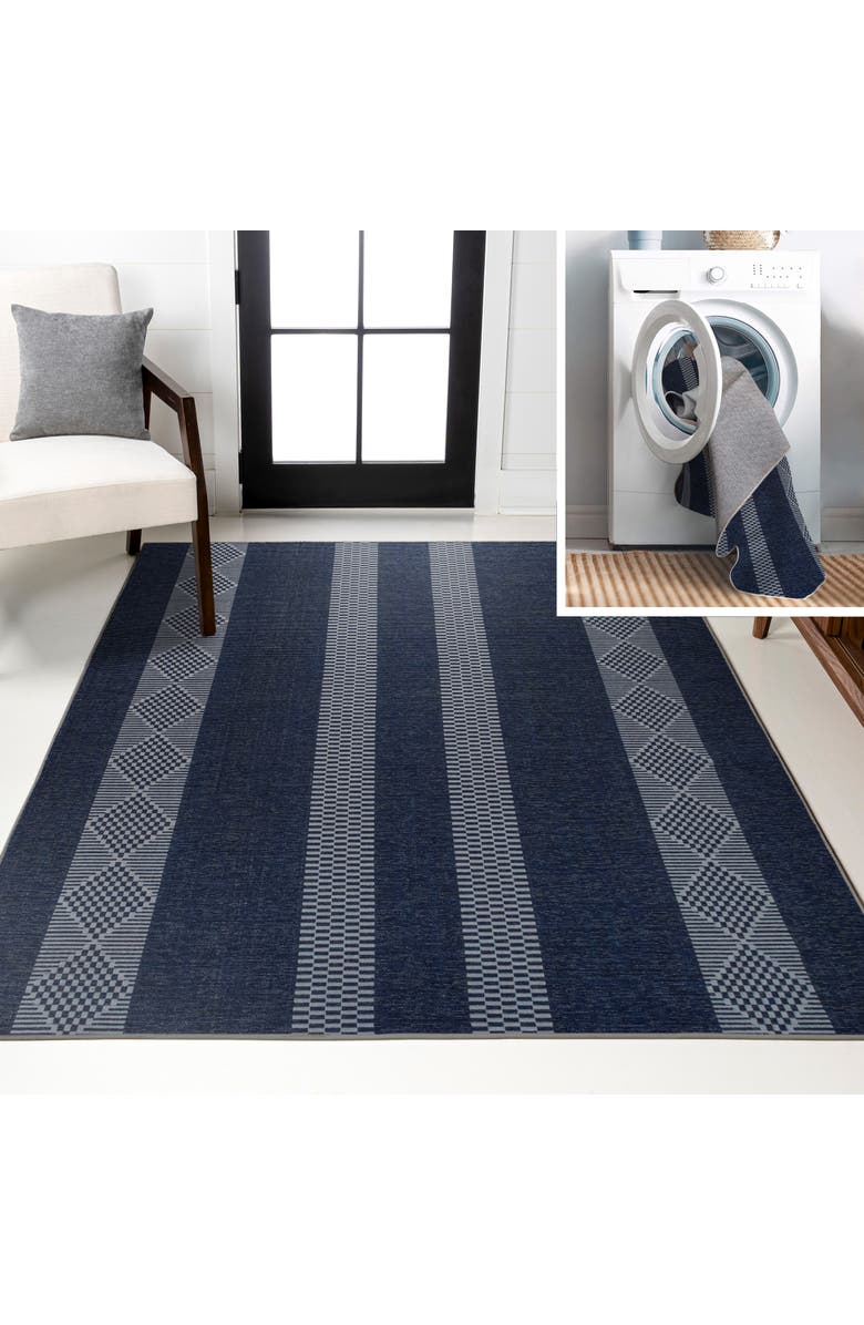 JONATHAN Y Nautisk Trellis Stripe Machine-Washable Area Rug, Main, color, Navy/Gray