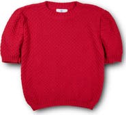 Florence Eiseman Red Short Slv Sweater With Puff Sleeves
