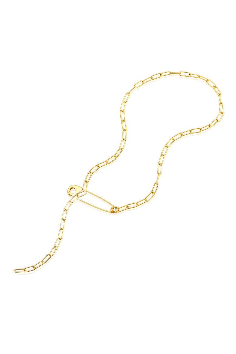 14K Gold Plated Safety Pin Lariat Necklace, Alternate, color, YELLOW