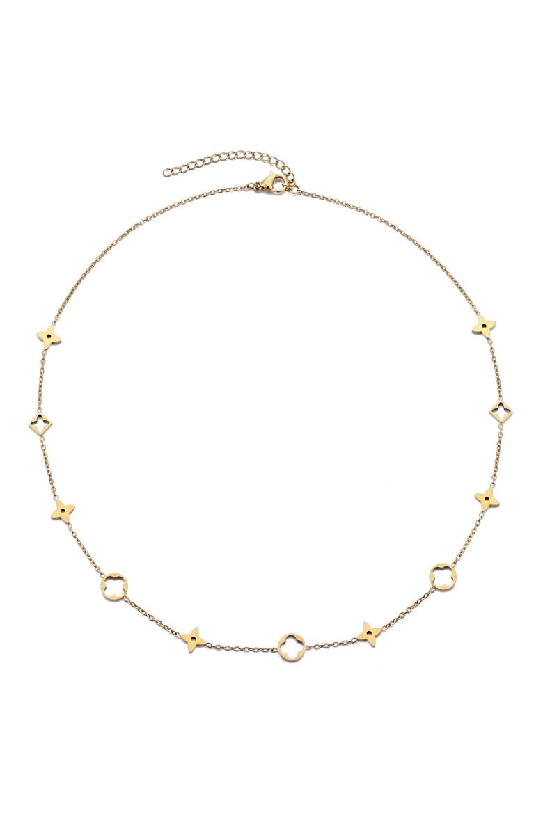18K Gold Plated Clover Station Necklace, Alternate, color, GOLD