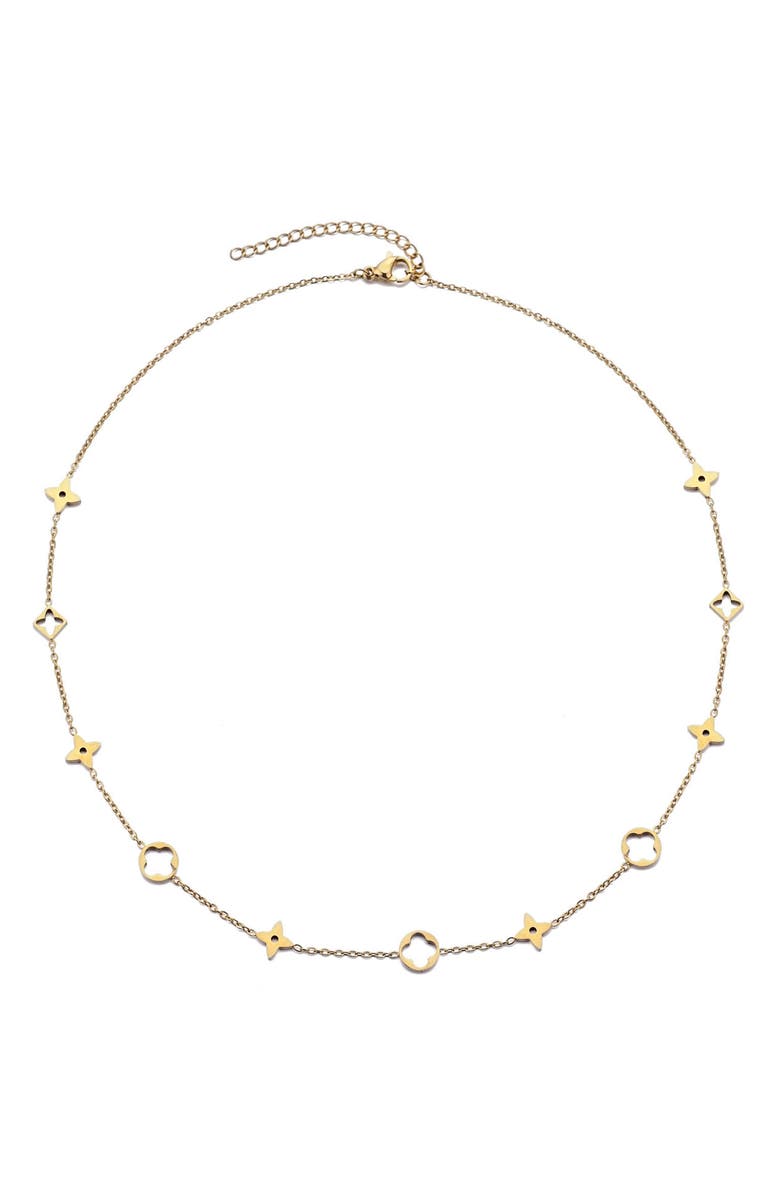 18K Gold Plated Clover Station Necklace