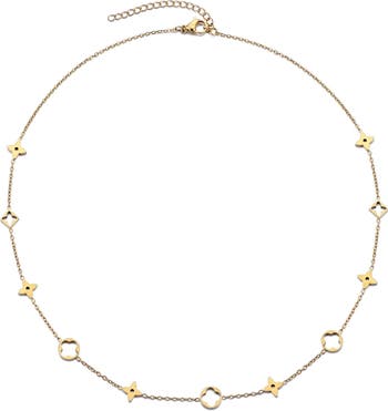 18K Gold Plated Clover Station Necklace