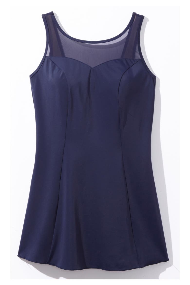 Mesh-Trim Swim Dress, Alternate, color, NAVY