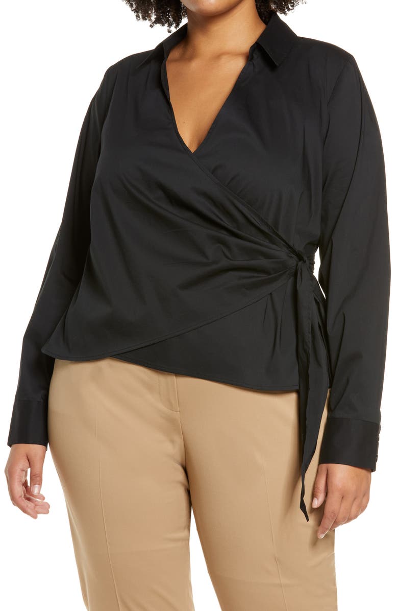 Halogen<sup>®</sup> Wrap Front Poplin Top, Main, color,
