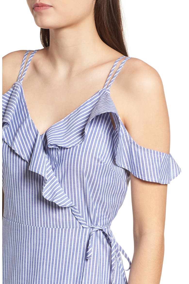 Stripe Ruffle Wrap Dress, Alternate, color, BLUE DRIFT JANNY STRIPE