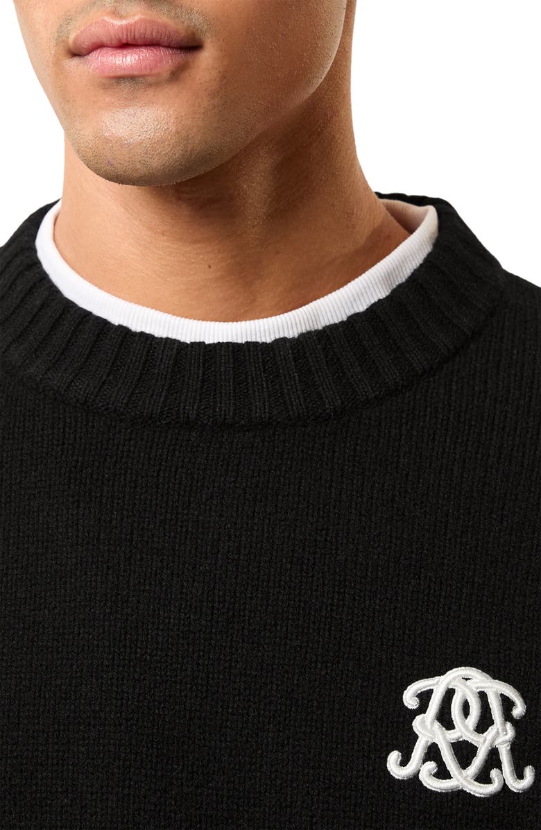 Reiss Archibald Embroidered Wool Sweater, Alternate, color, Black