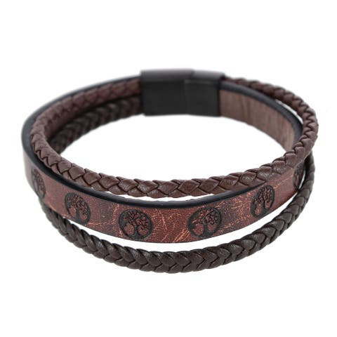 Heritage Oak Tree Leather Tri-Stranded Leather Bracelet