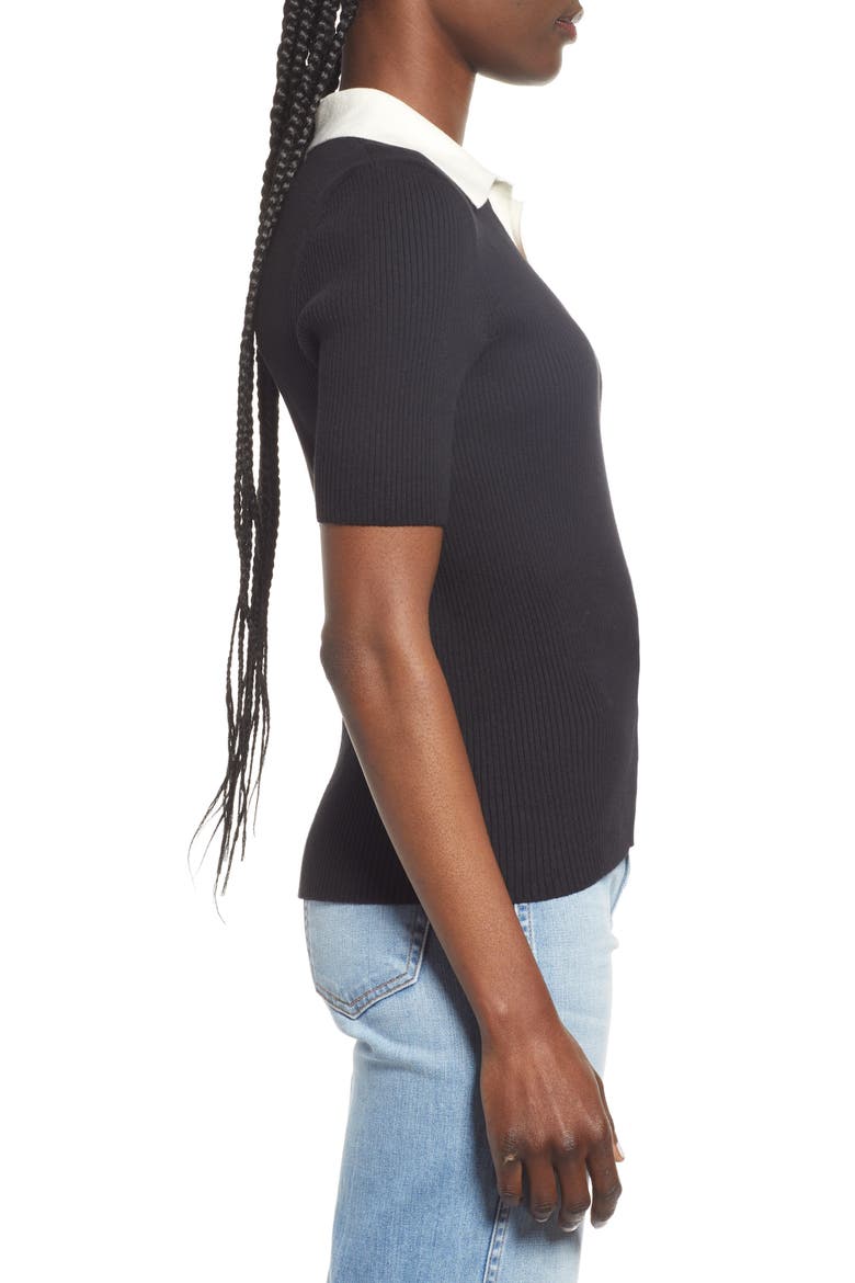 Rib Polo Shirt, Alternate, color, BLACK W. WHITE COLLAR