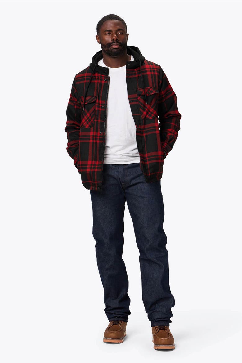 Flannel Heated Hooded Jacket, Alternate, color, Red