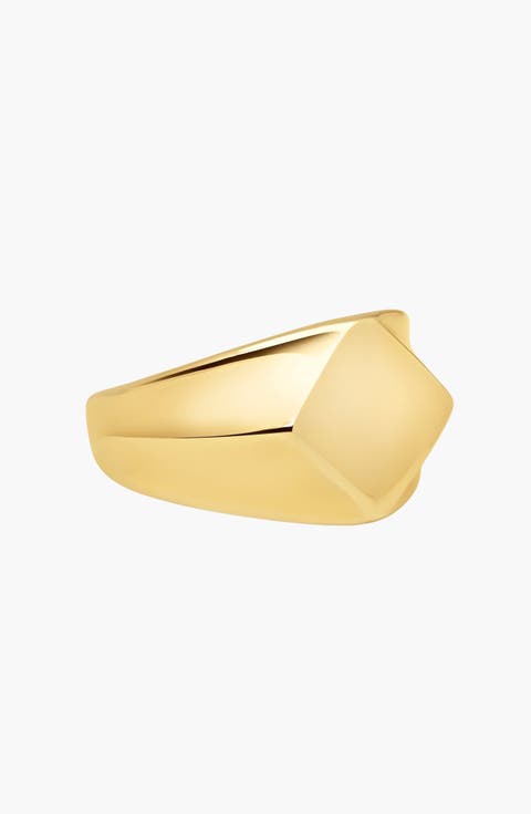 Squared Stainless Steel Ring With Gold Plating