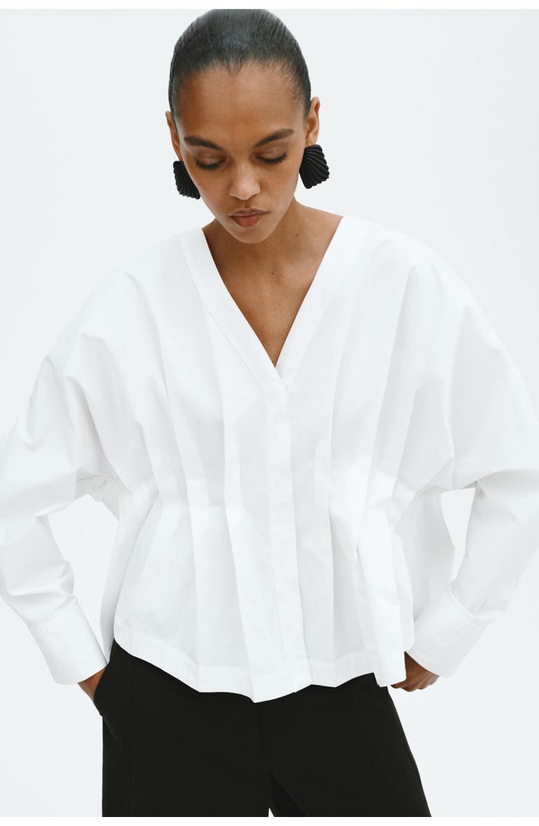 H&M Waisted Cotton Blouse, Alternate, color, White