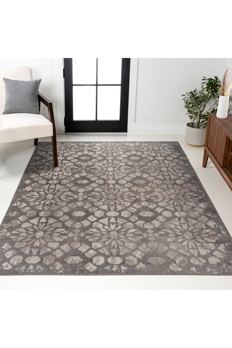 Roma Ornate Geometric Tile Area Rug, Alternate, color, Gray