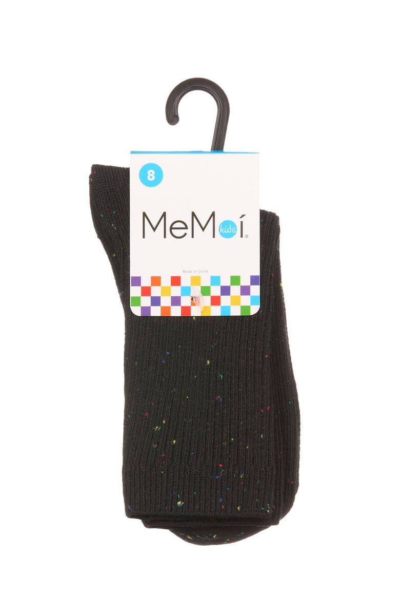 MeMoi Thin Ribbed Speckled Crew Sock, Alternate, color, Black