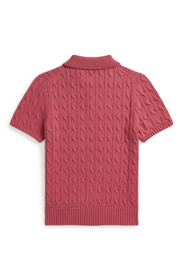 Kids' Cable Short Sleeve Cotton Sweater, Alternate, color, ADIRONDACK BERRY