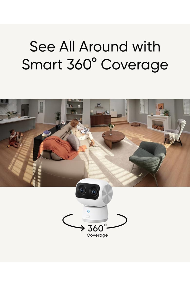 S350 Dual Lens 360 Degree Pan Tilt 8 Times Zoom Indoor Camera, Alternate, color, White