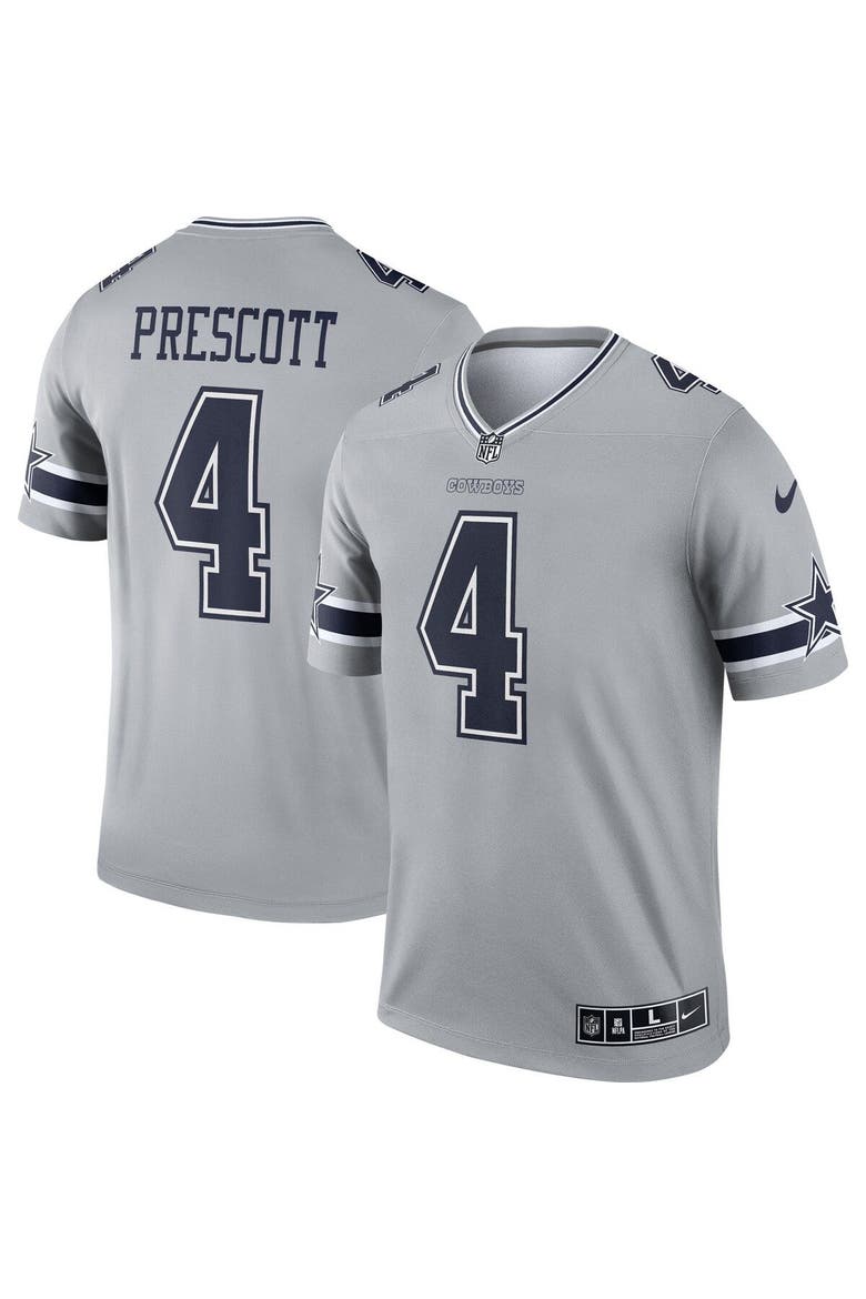 Men's Nike Dak Prescott Silver Dallas Cowboys Inverted Legend Jersey, Main, color, Gray
