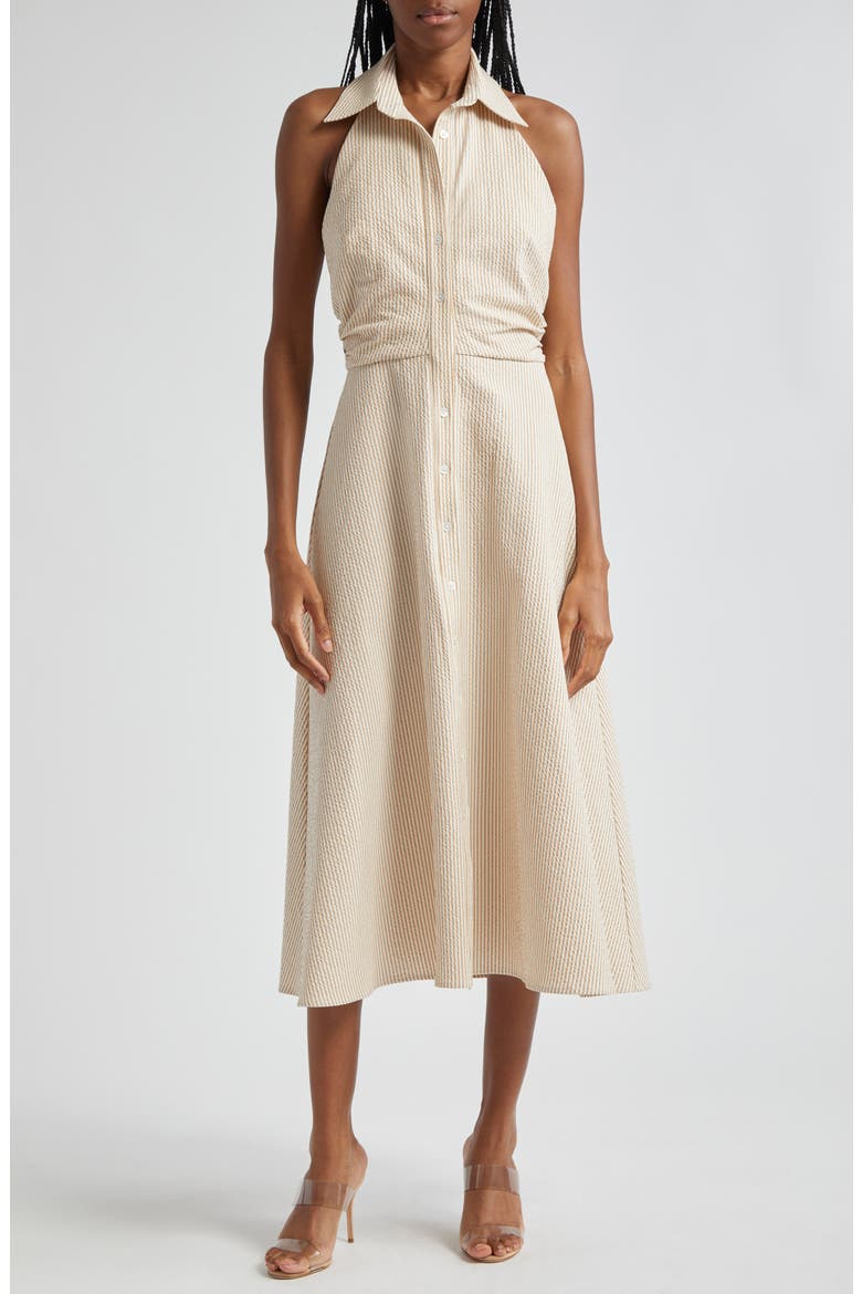 Mackey Seersucker Shirtdress, Main, color, KHAKI/ WHITE