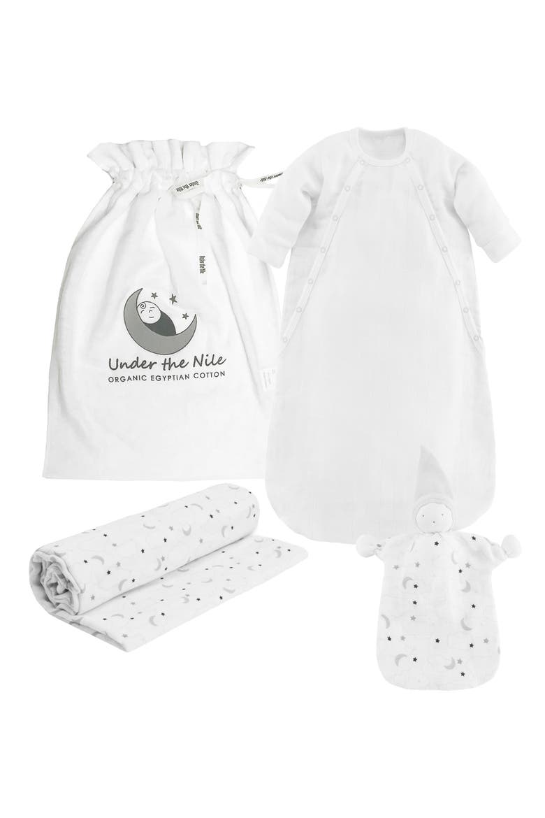 3-Piece Organic Egyptian Cotton Muslin Starry Gift Set, Main, color, GREY
