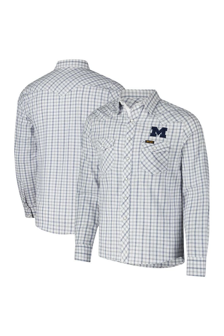 Men's Colosseum x Wrangler White Michigan Wolverines Plaid Window Pane Long Sleeve Full-Snap Shirt, Main, color, White