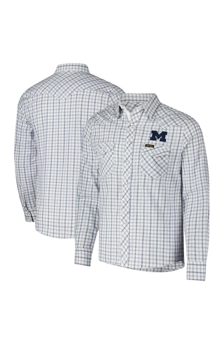 COLOSSEUM X WRANGLER Men's Colosseum x Wrangler White Michigan Wolverines Plaid Window Pane Long Sleeve Full-Snap Shirt, Main, color, White