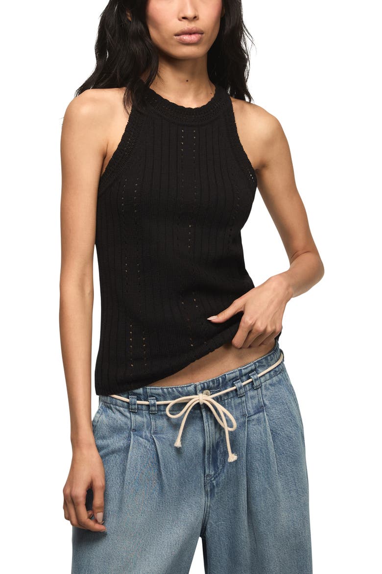 Pointelle Sweater Tank, Main, color, DARK BLACK