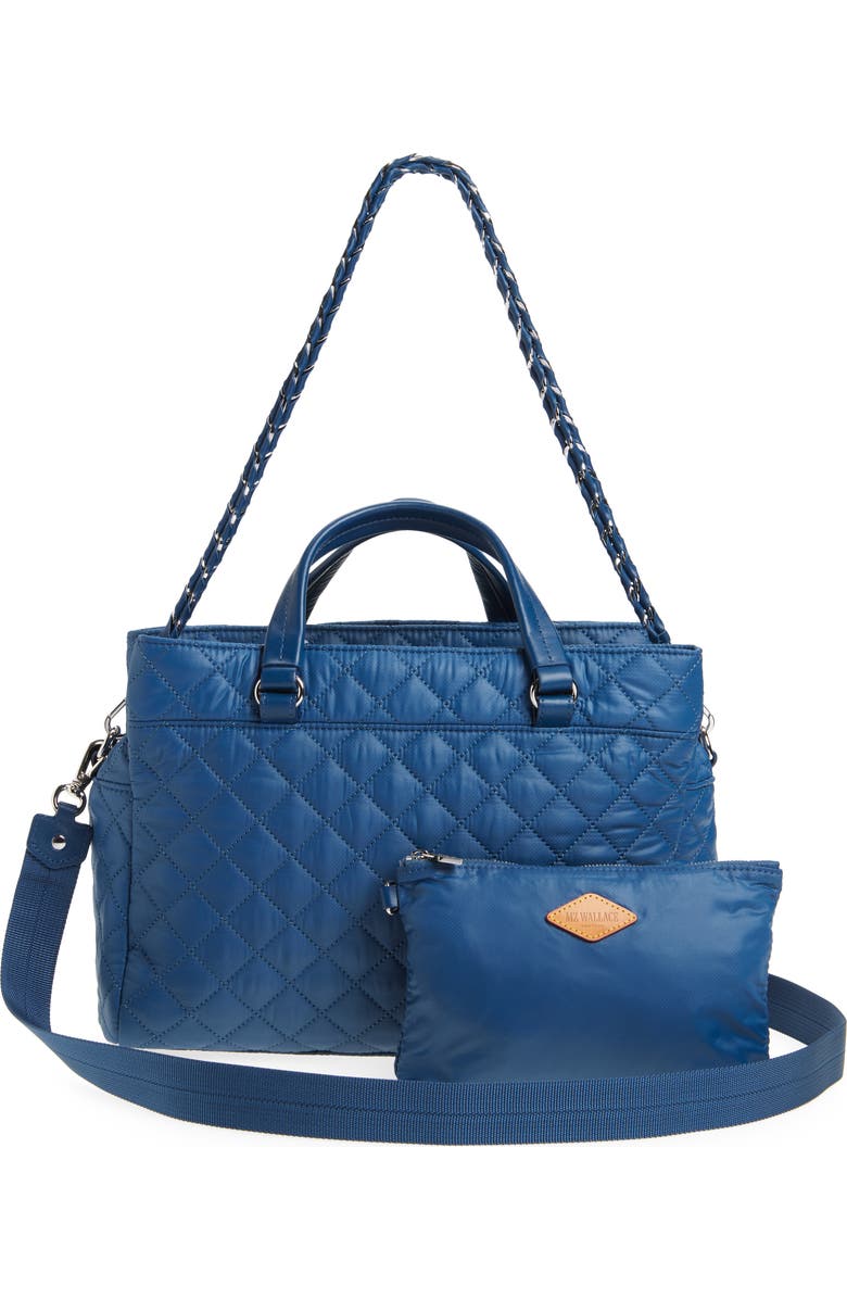 MZ Wallace Crosby Lock Quilted Nylon Satchel, Alternate, color, French Blue