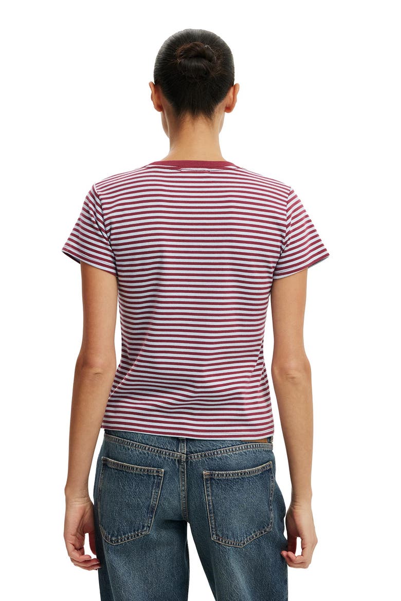 Women's 90 S Baby Tee, Alternate, color, Madi Stripe Cherrywood  Duck