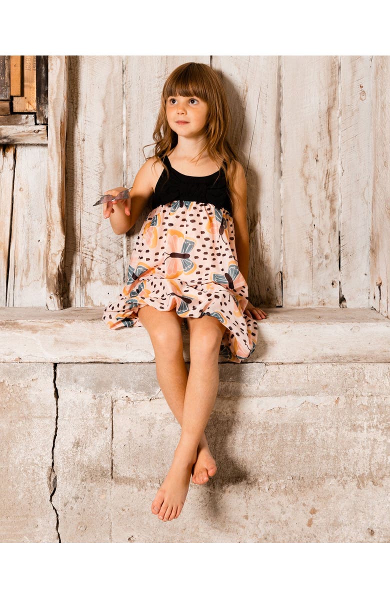 Deux par Deux Little Girl's Printed Bubble Dress Black And Pink Butterflies, Alternate, color, Black And Pink Butterflies
