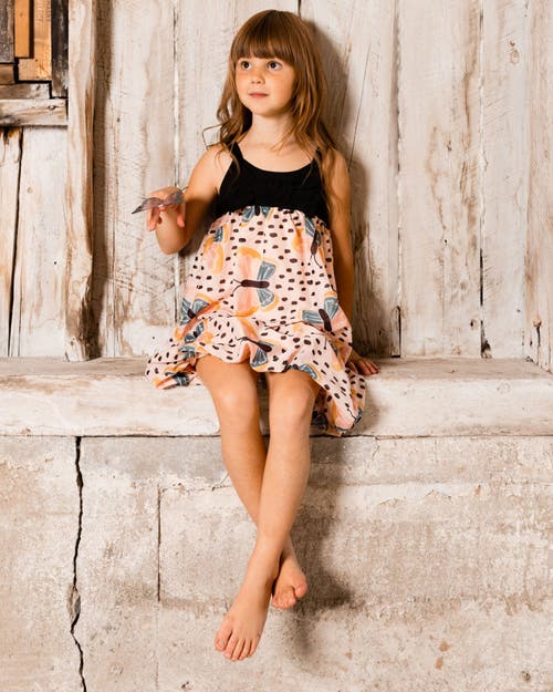 Deux Par Deux Little Girl's Printed Bubble Dress Black And Pink Butterflies In Black And Pink Butterflies