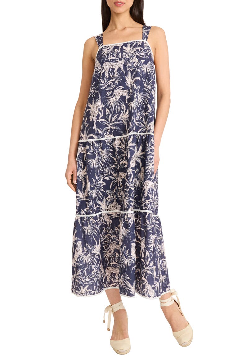 Square Neck Midi Sundress, Main, color, NAVY/ CREAM