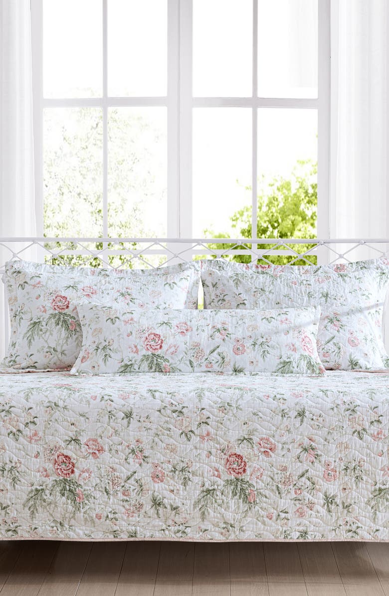 Laura Ashley Lindy Botanical Cotton Duvet Set, Main, color, Pink Green