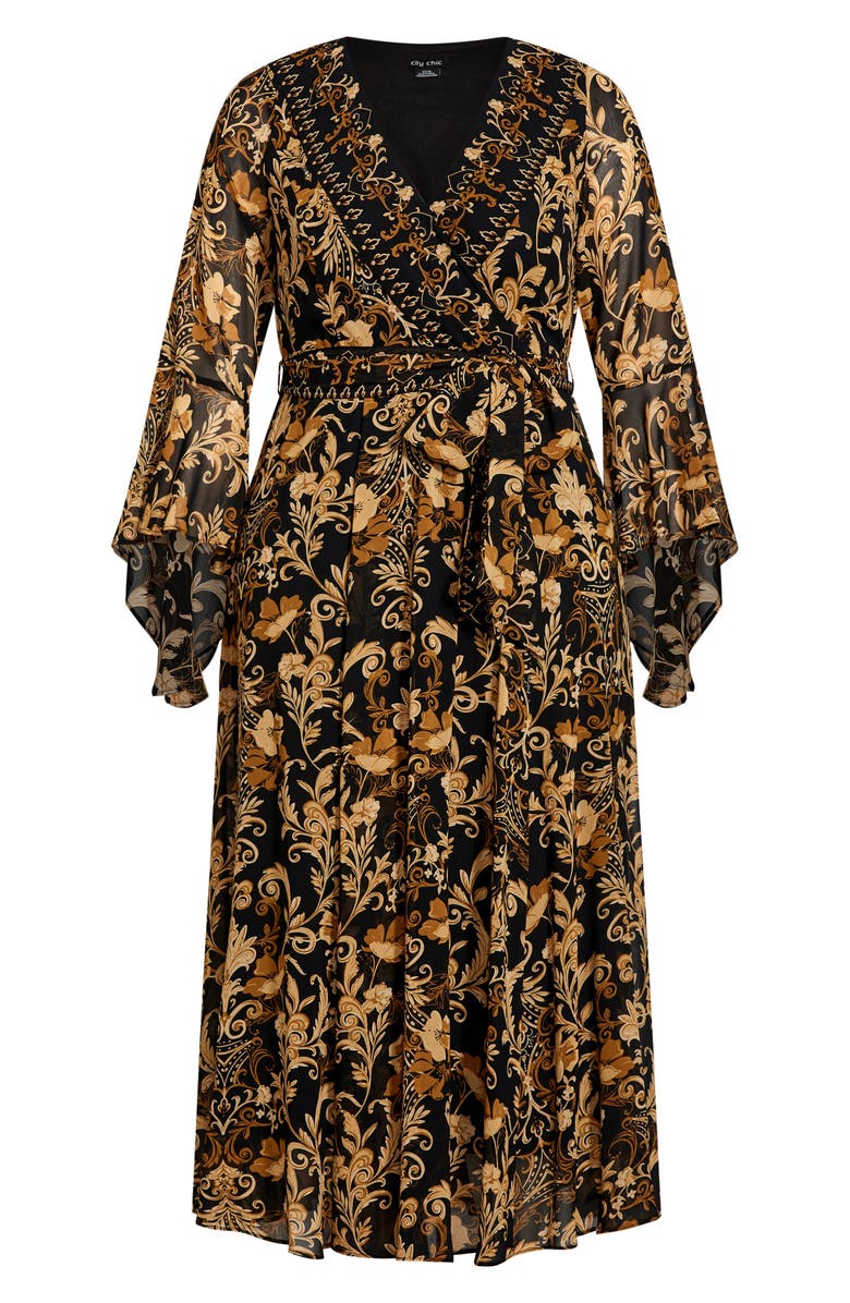 City Chic Everly Long Sleeve Faux Wrap Maxi Dress, Alternate, color,