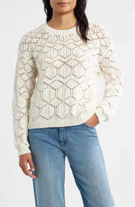 CITY BLUES Distressed Wash Openwork Sweater
