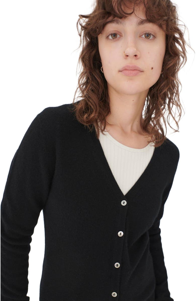 GOBI Mongolian Cashmere Essential Cashmere V-Neck Cardigan, Alternate, color, Black