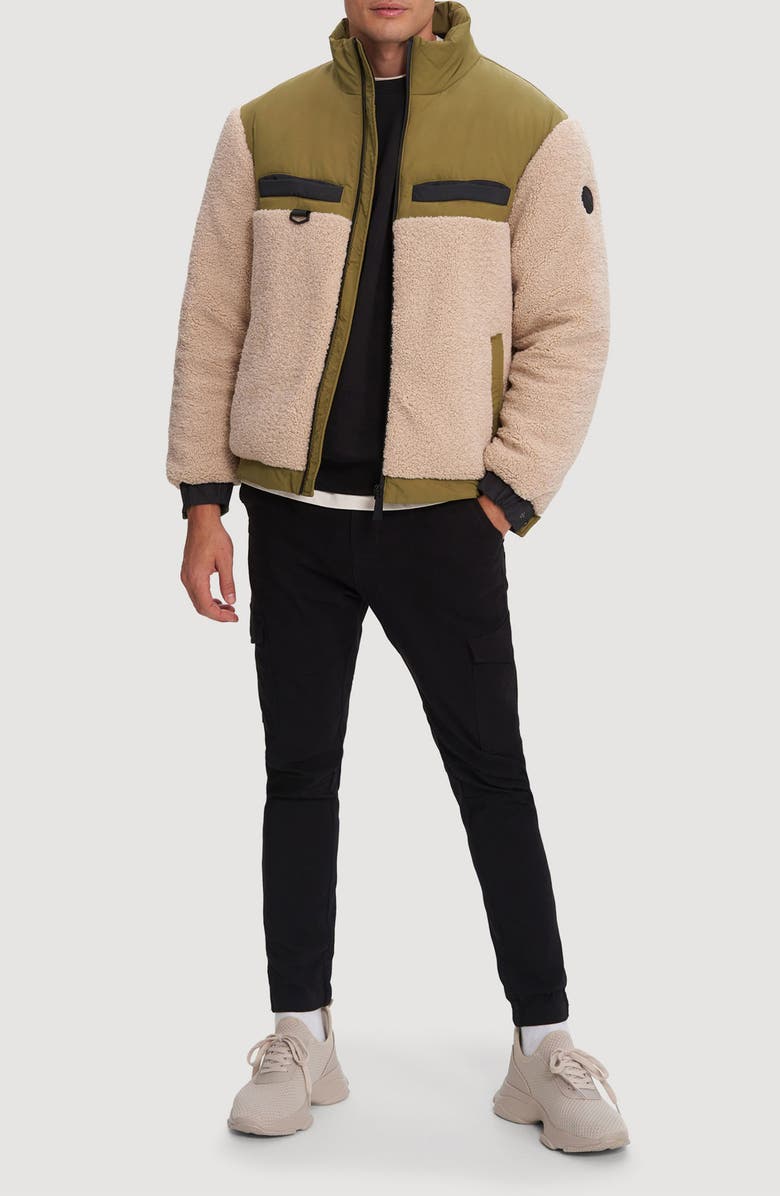 Noize Lukaz Faux Shearling Trim Puffer Jacket, Alternate, color, Oat/ Moss