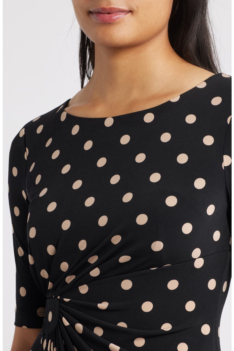 Polka Dot Faux Wrap Dress, Alternate, color, BLACK/ CAMEL