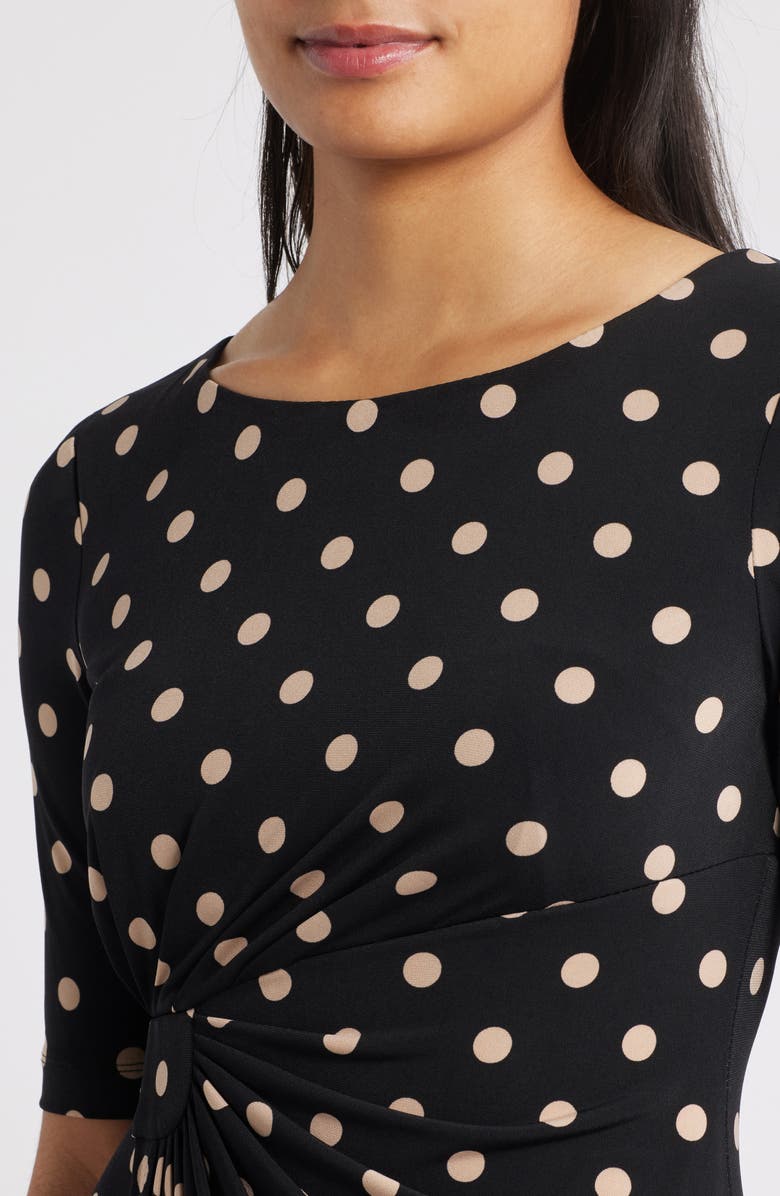Connected Apparel Polka Dot Faux Wrap Dress, Alternate, color, Black/ Camel
