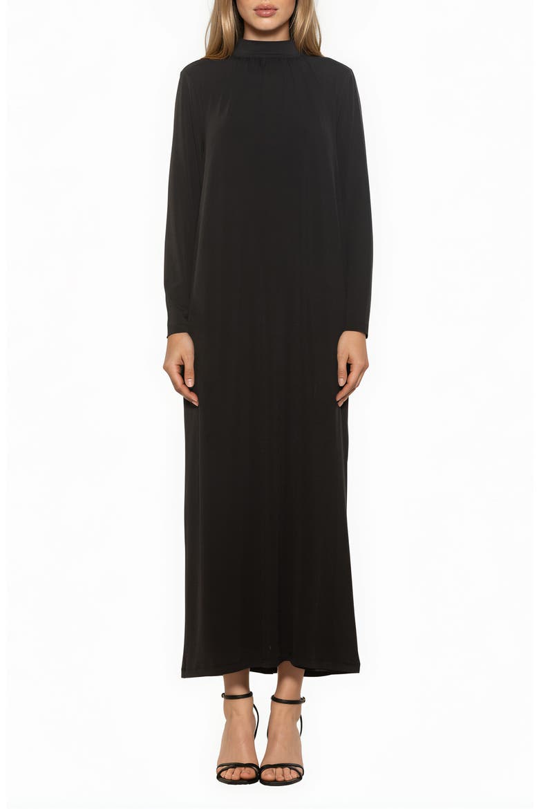 Evander Mock Neck Long Sleeve Maxi Dress, Main, color, BLACK