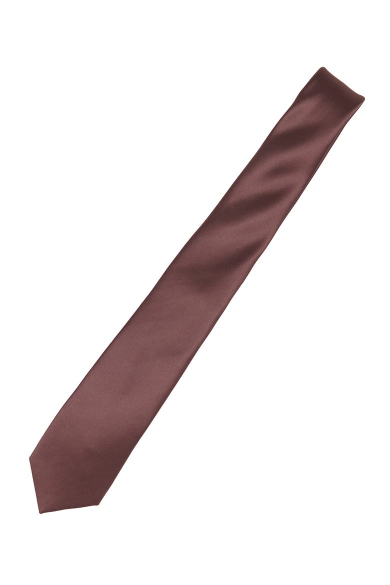 Men's Solid Satin Tie, Alternate, color, DARK MAUVE
