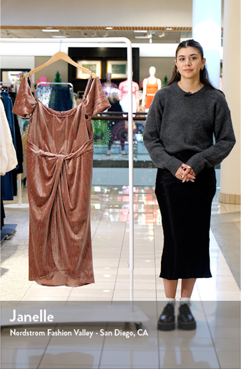 Jayla Glitter Stripe Cold Shoulder Velour Cocktail Dress, sales video thumbnail