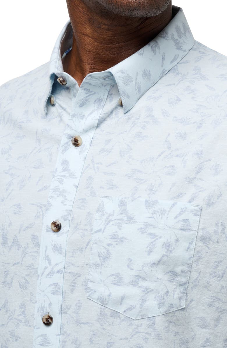 TravisMathew King Air Trim Fit Floral Short Sleeve Button-Up Shirt, Alternate, color, Heather Dream Blue