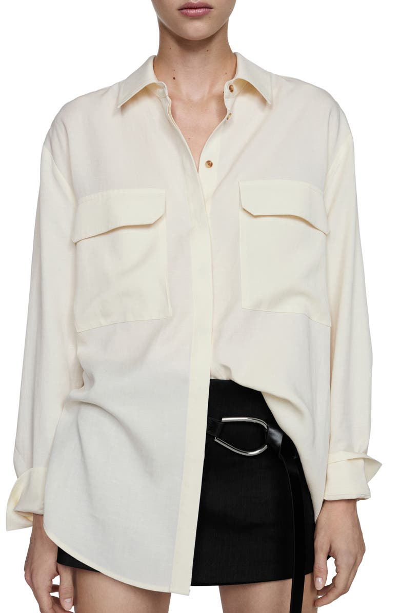 MANGO Oversize Lyocell Blend Button-Up Shirt, Main, color, 