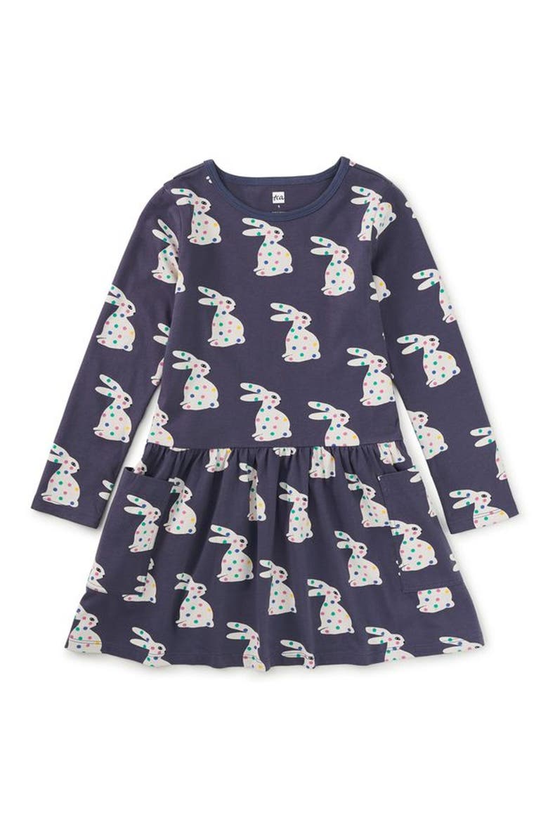 Long Sleeve Pocket Dress, Main, color, Rice Ball Dot Bunny