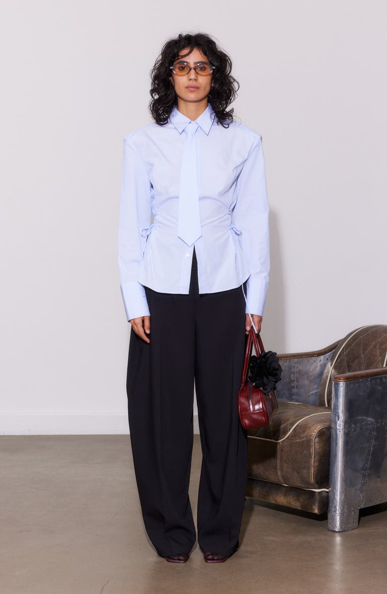 SAEMDI Faux Tie Shirt, Alternate, color, Light Blue / White