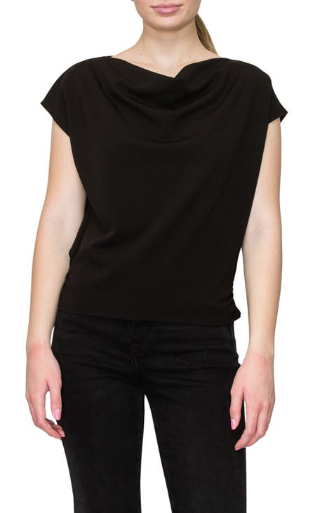 Cowl Neck Cap Sleeve Crepe Top